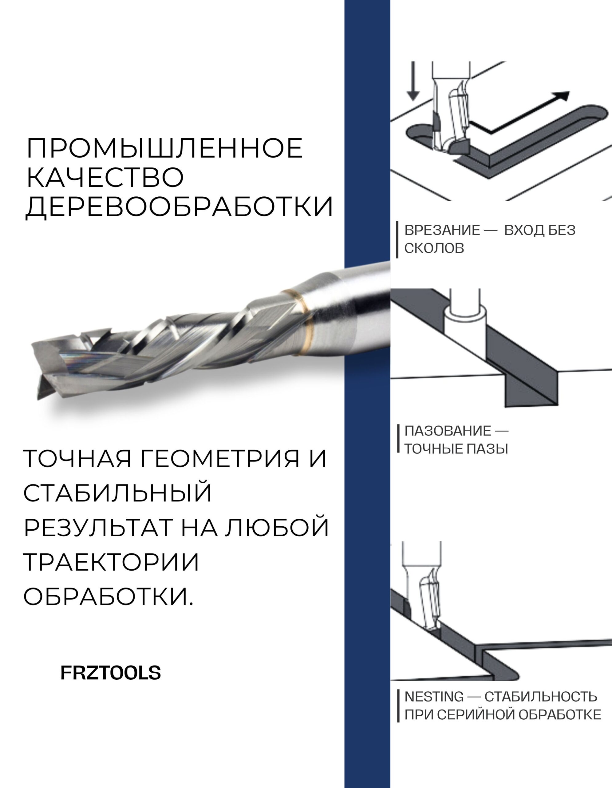 Фреза спиральная компрессионная 1/2х6х22 концевая FRZ-TOOLS — изображение 3