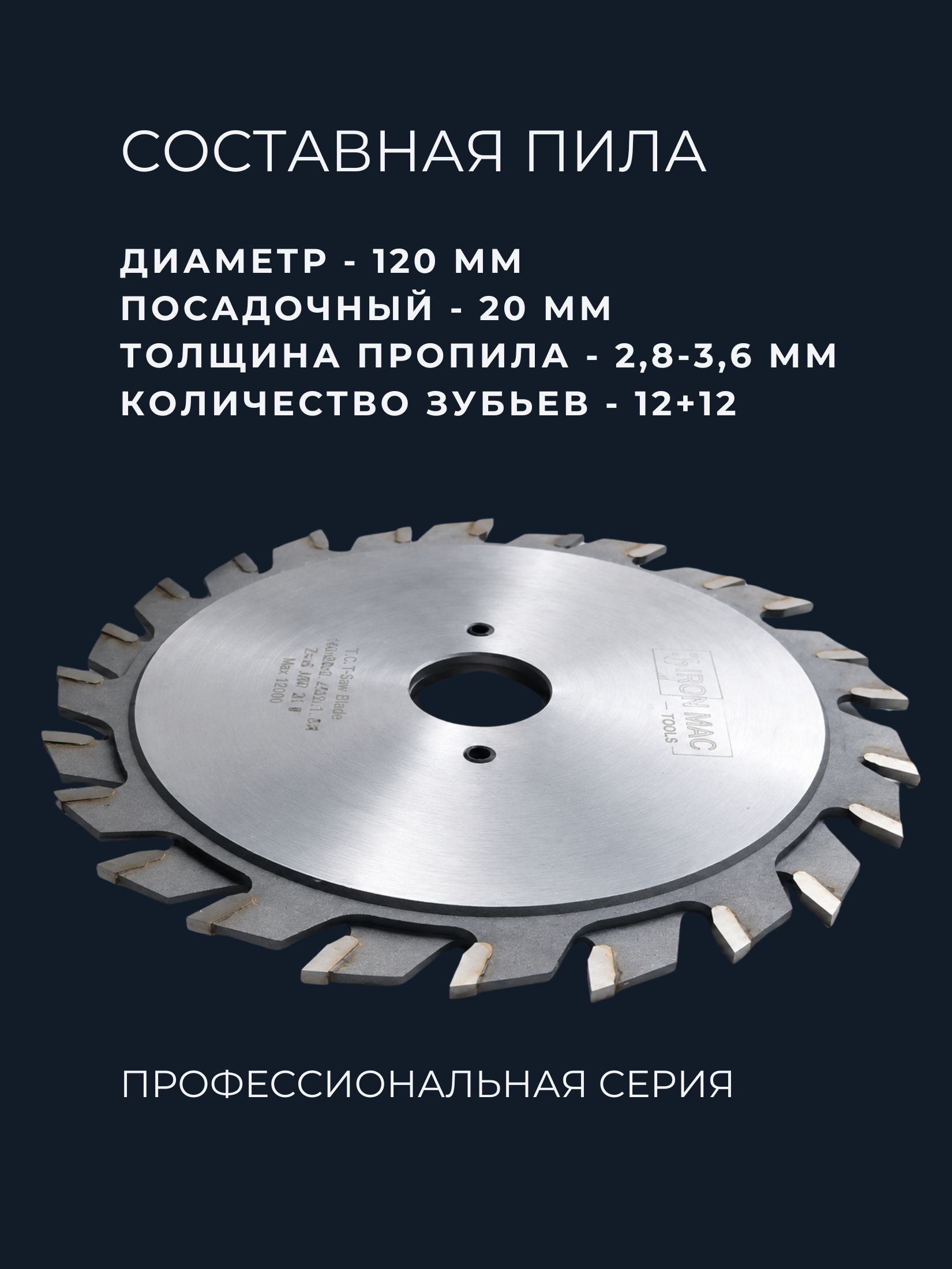 Подрезной диск, для форматно-раскроечного станка, 120*20 Z12+12 — изображение 2