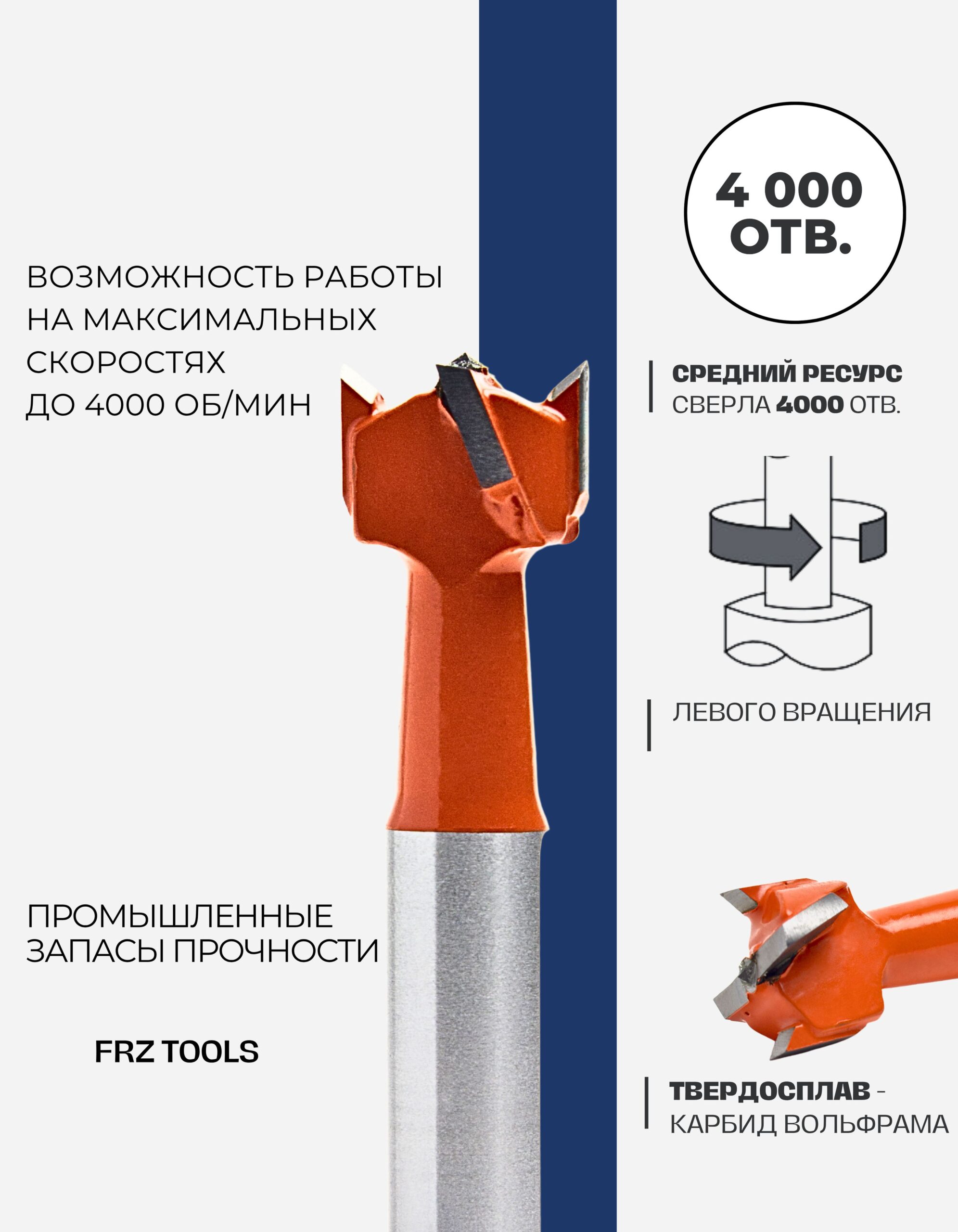 Сверло присадочное, чашечное, левое 15х57 FRZ-TOOLS — изображение 5