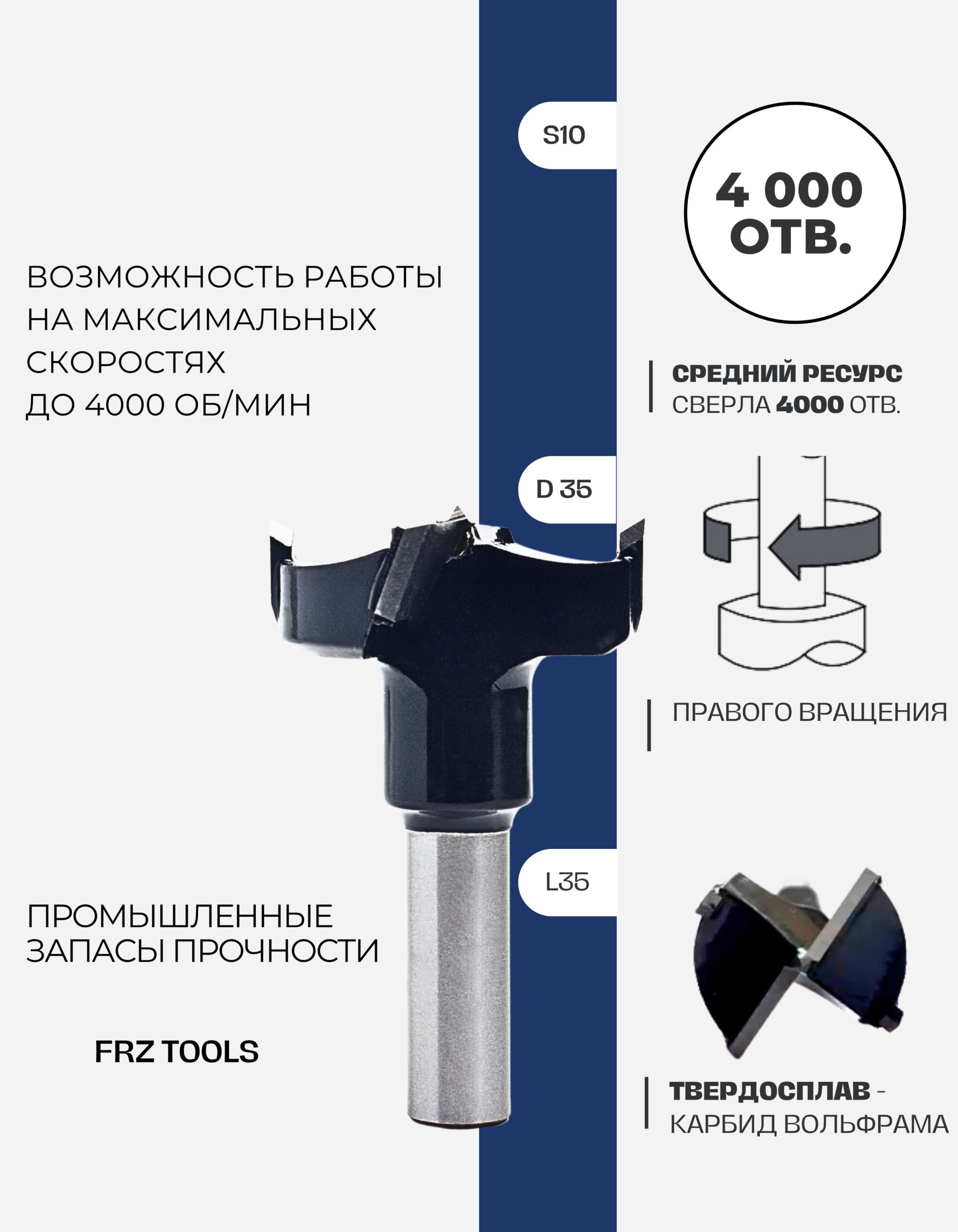 Сверло присадочное чашечное, правое 35х57 FRZ-TOOLS — изображение 5