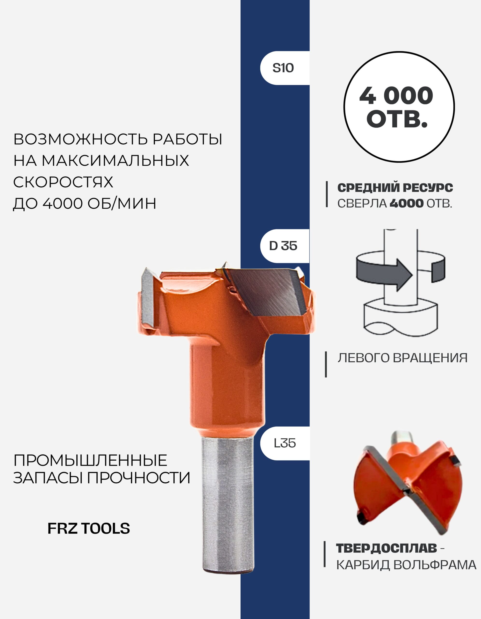 Сверло присадочное, чашечное, левое 35х57 FRZ-TOOLS — изображение 5
