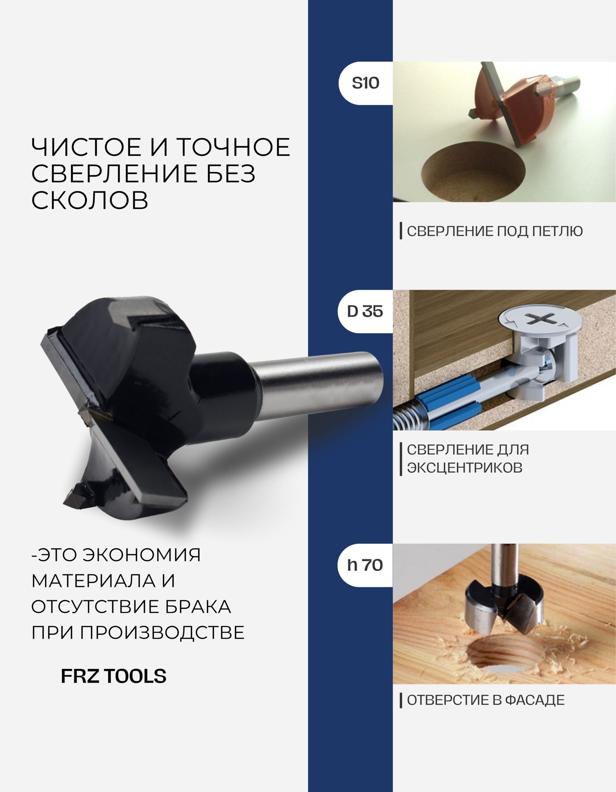 Сверло присадочное, чашечное, правое 35х70 FRZ-TOOLS — изображение 4
