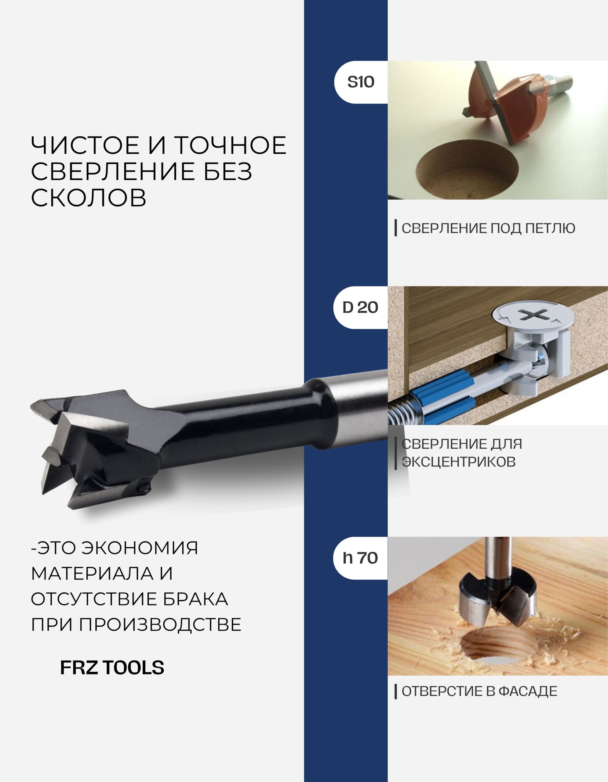 Сверло для присадочного станка, чашечное, правое 20х70 FRZ-TOOLS — изображение 4